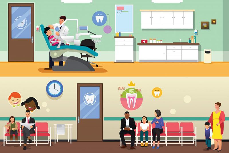 illustration of the inside of a dentist office